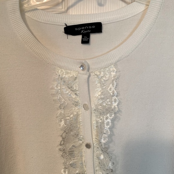 Spense knits ivory button down Cadigan with lace. **BOGO same or less$ - Picture 7 of 7